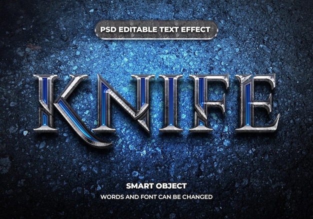 knife blue 3d editable text effect style