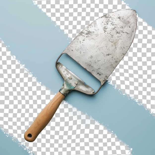 a knife is laying on a blue surface with a wooden handle