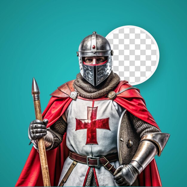 PSD a knight in armor standing guard of the palace background medieval and crusades war concept generative ai