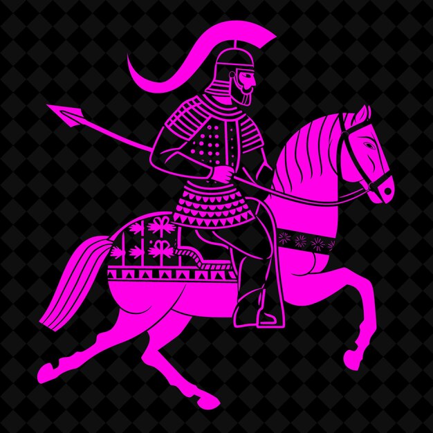 a knight on a horse with a pink background