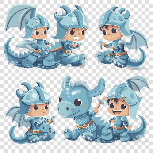 PSD knight riding a dragon in dusty blue watercolor nurseryon transparent background