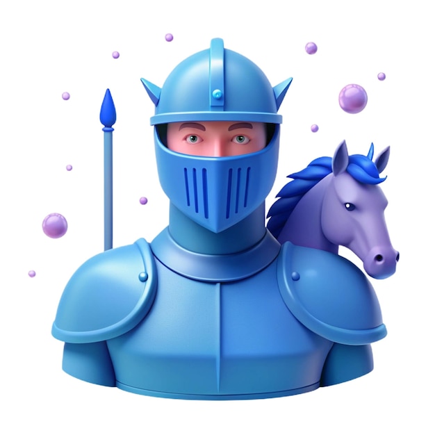 PSD a knight with a blue knight and a horse on his head