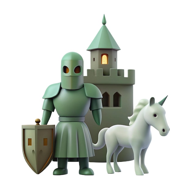 PSD a knight with a shield and a horse in front of a castle