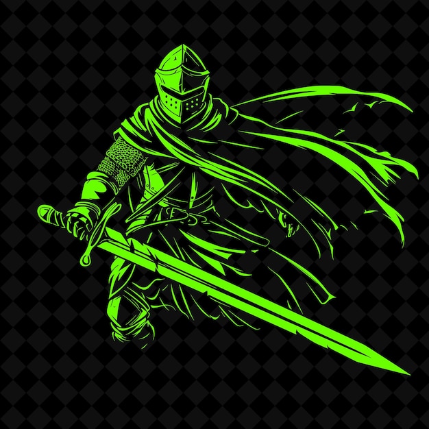 a knight with a sword and green neon green background