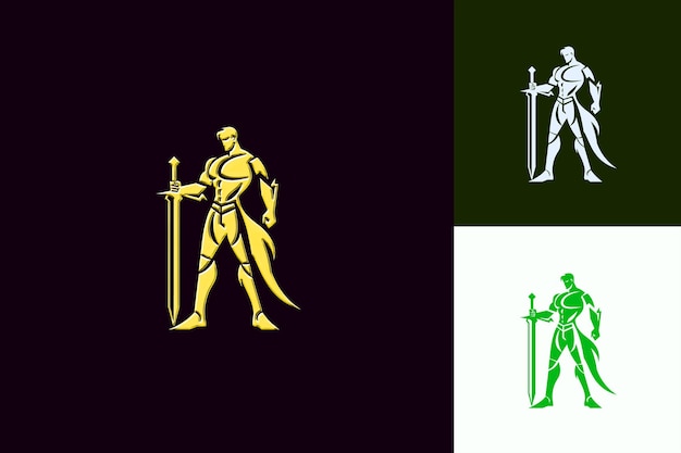 PSD a knight with a sword and a shield with a green background