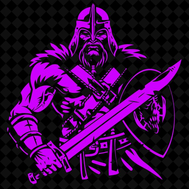 PSD a knight with a sword and shield with a pink background