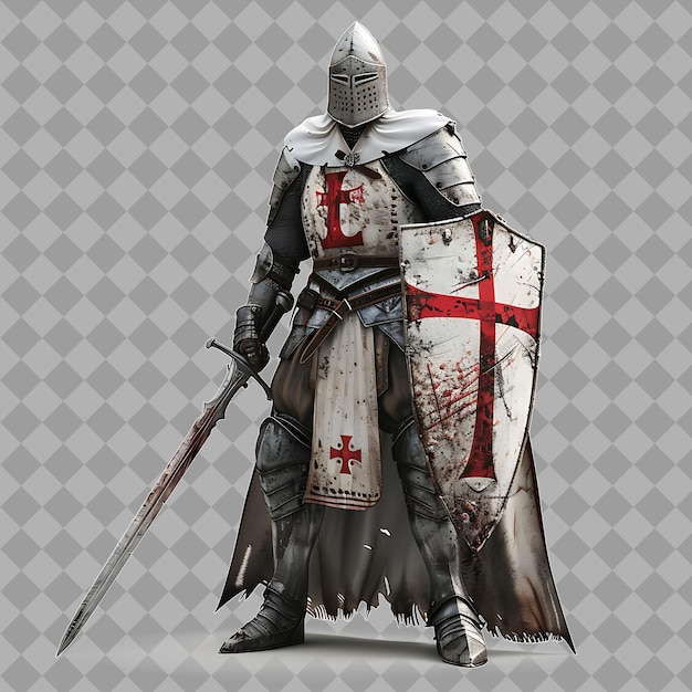 a knight with a sword and shield with a red cross on it