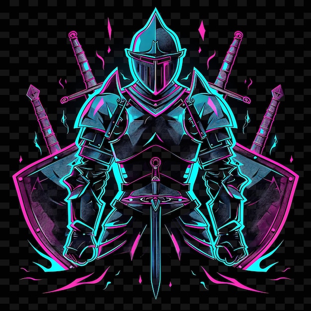 PSD a knight with a sword and swords on a black background