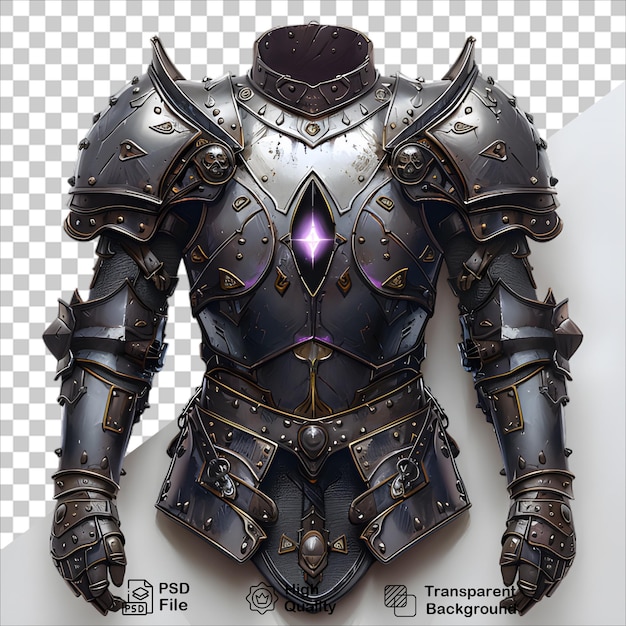 PSD a knights armour with a purple light on the font