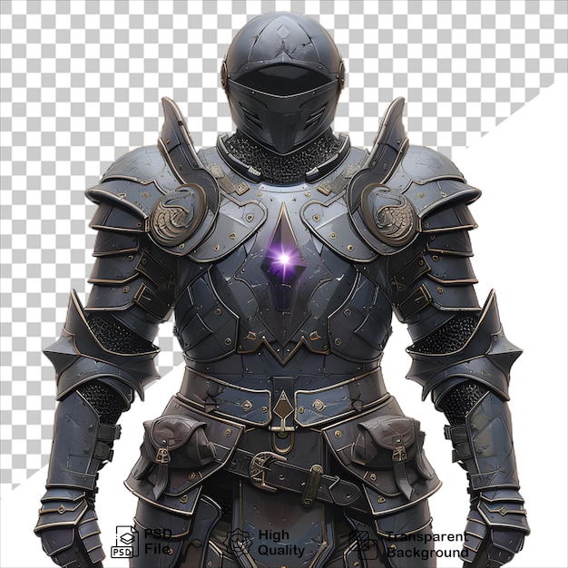 a knights armour with a purple light on the font