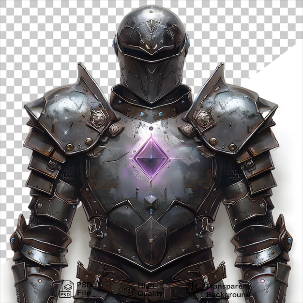 PSD a knights armour with a purple light on the font