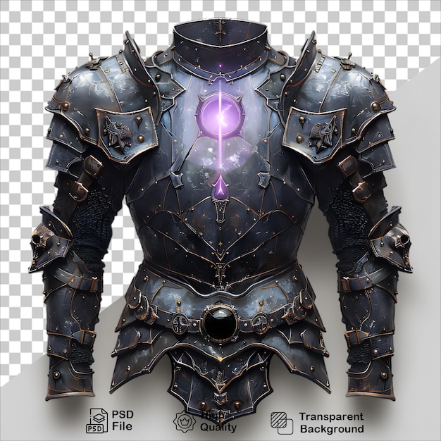 PSD a knights armour with a purple light on the font