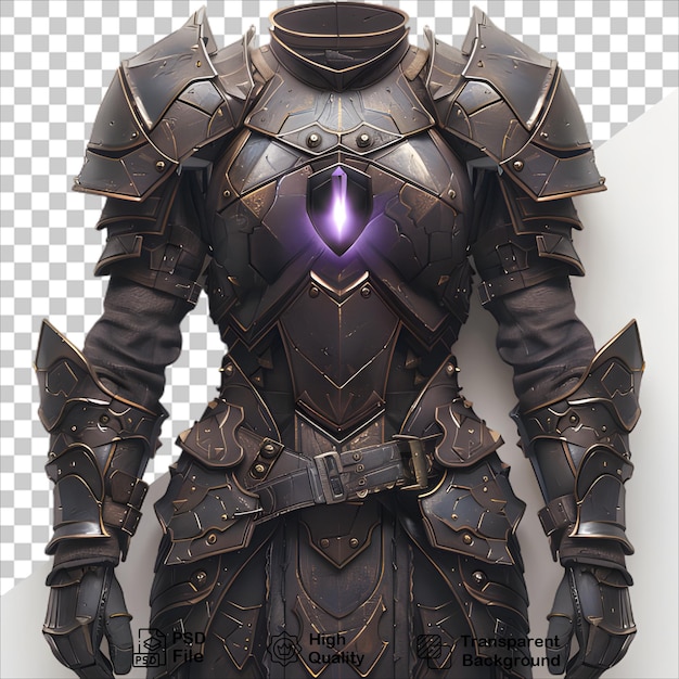 PSD a knights armour with a purple light on the font