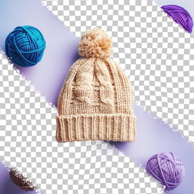 a knitted hat with a hat on it and a hat with a pom pom pom on it