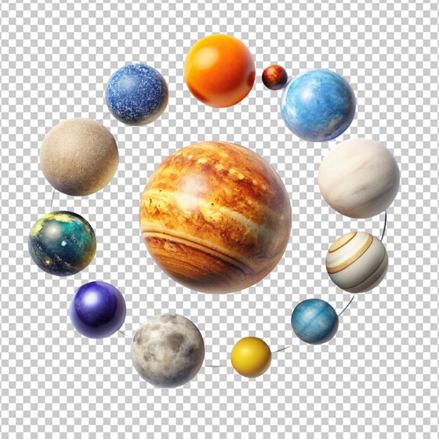 knolling of solar system photo realistic knolling on transparent background