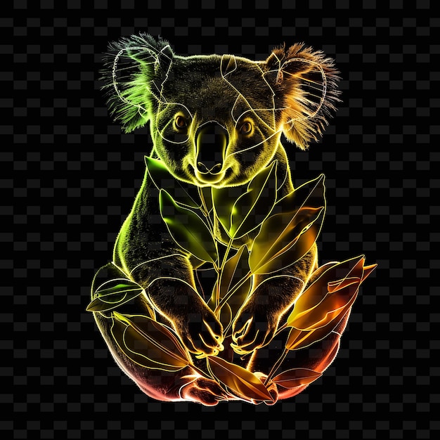 PSD a koala bear with a green and yellow body sits on a flower