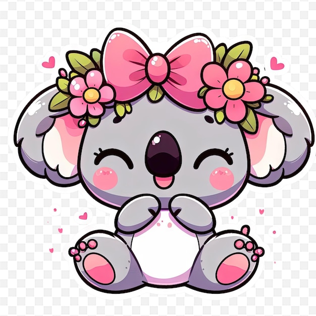 a koala bear with a pink flower on its head