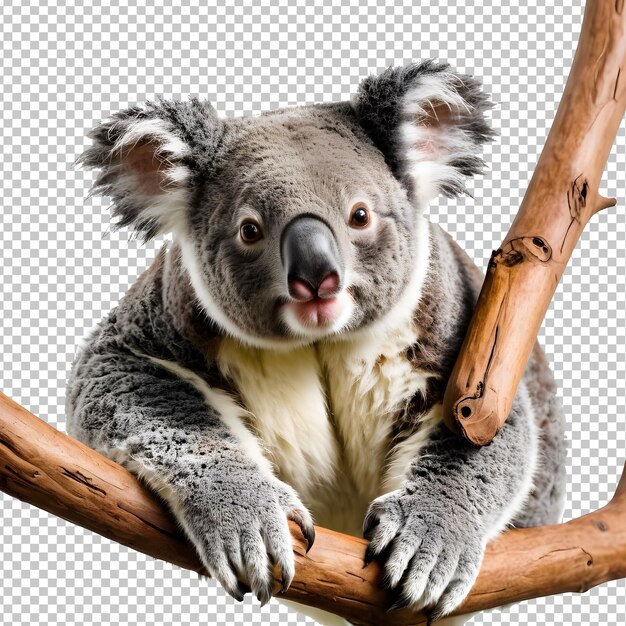 PSD koala on a branch isolated on transparent background