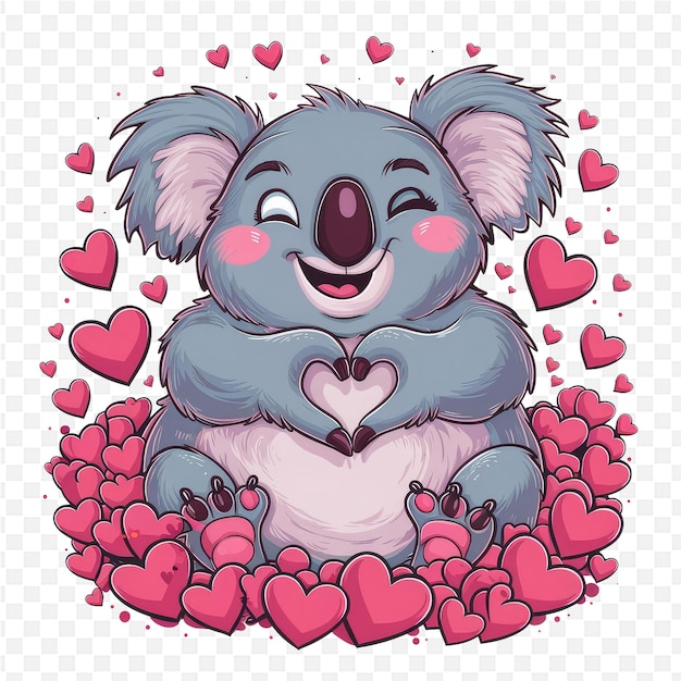 a koala with hearts and a big pink heart