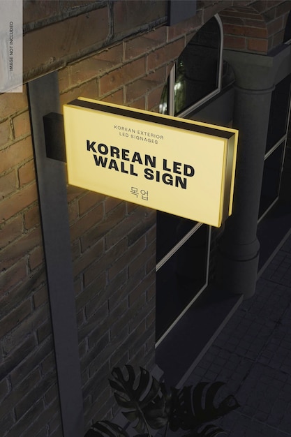 Korean LED Wall Sign Mockup, High Angle View