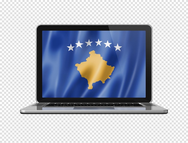 Kosovo flag on laptop screen isolated on white 3D illustration render