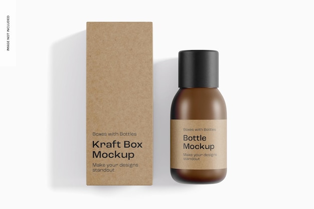 Kraft Box with Bottle Mockup, Top View