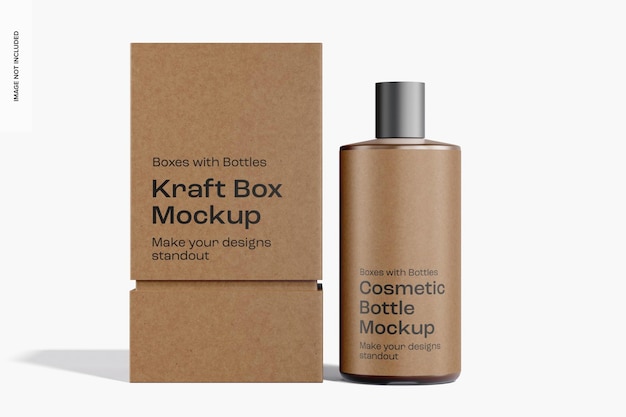 Kraft Box with Cosmetic Bottle Mockup Front View