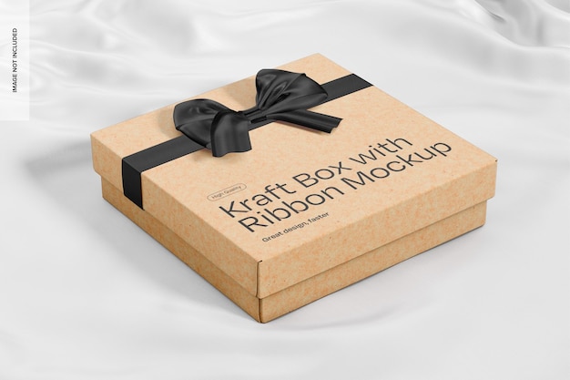 Kraft Box with Ribbon Mockup Left View