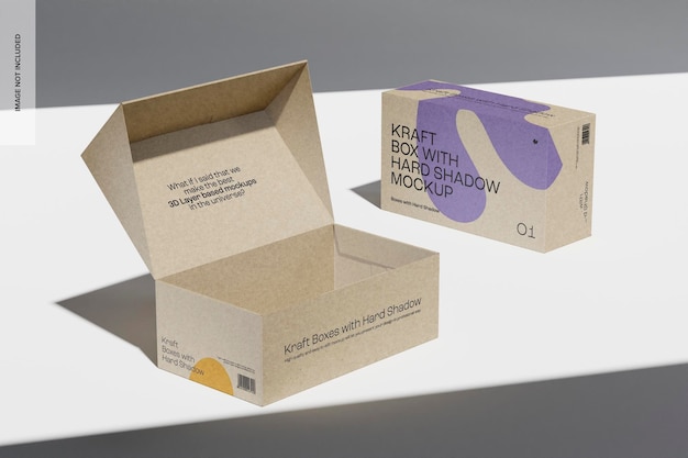 Kraft Boxes with Hard Shadow Mockup, High Angle View