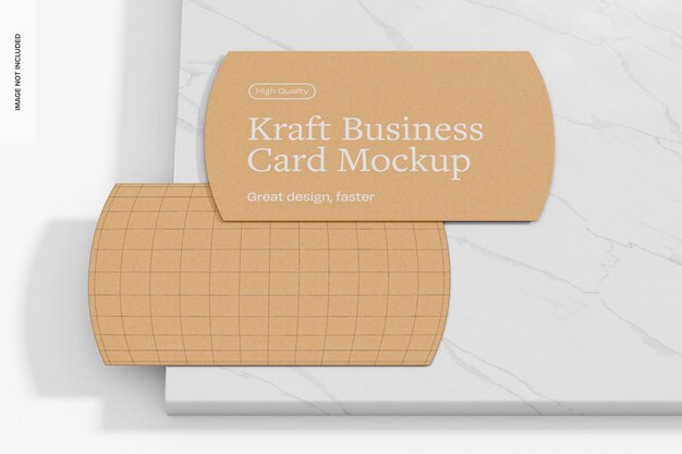 Kraft Curved Business Cards on Marble Mockup