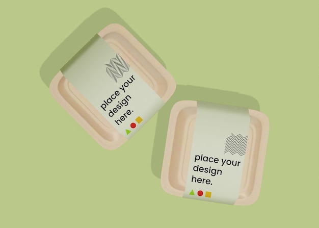 PSD kraft food containers with label mockup