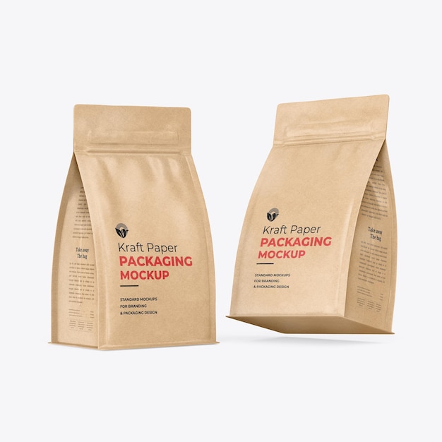 Kraft paper coffee pouch packaging bag mockup