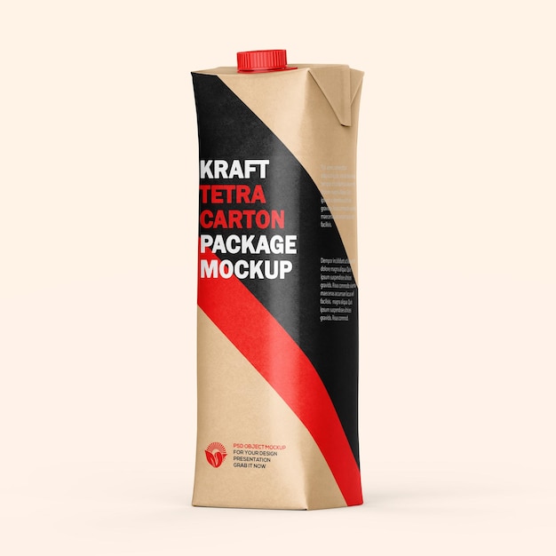 Kraft paper juice carton tetra packet packaging mockup