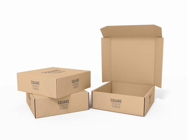 Kraft Paper Square Box Packaging Mockup