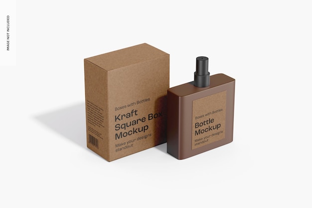 Kraft Square Box with Bottle Mockup 02