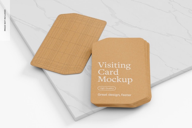 Kraft Visiting Cards on Marble Mockup Stacked