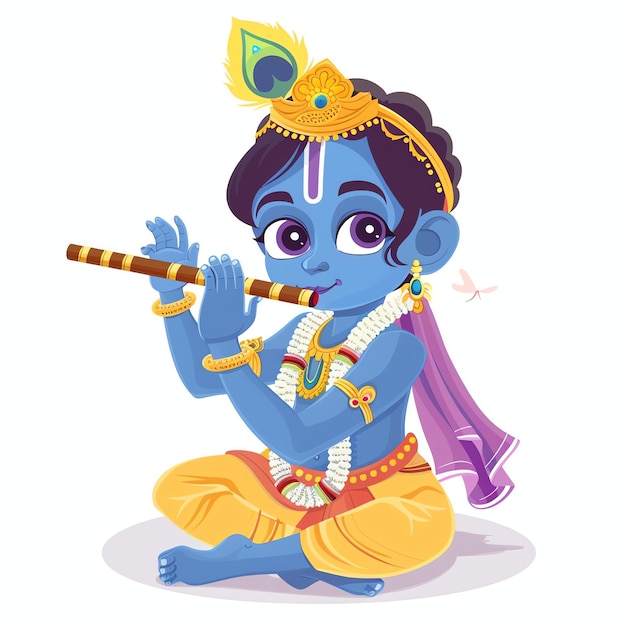 krishna playing flute indian illustration