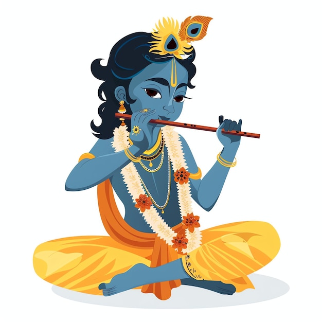 krishna playing flute indian illustration