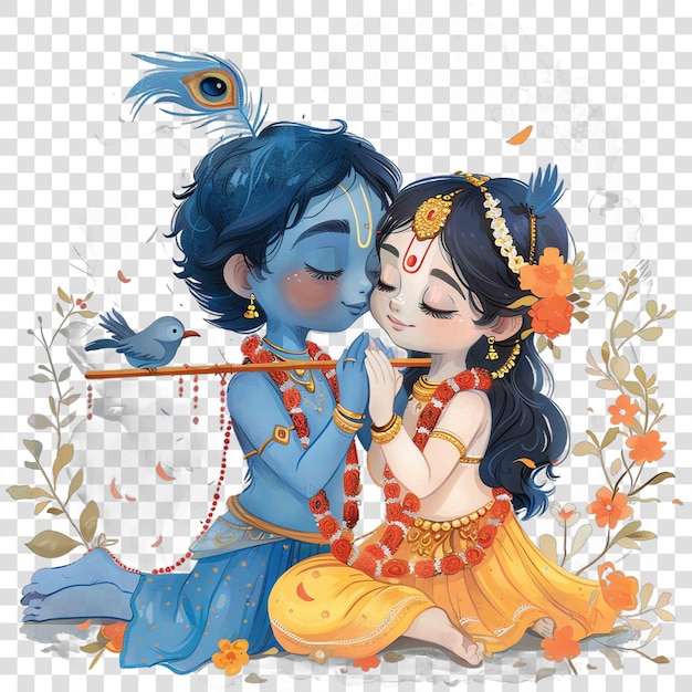 Krishnas divine love for Radha clipart for Janmashtami holiday