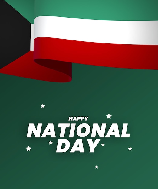 Kuwait flag element design national independence day banner ribbon psd