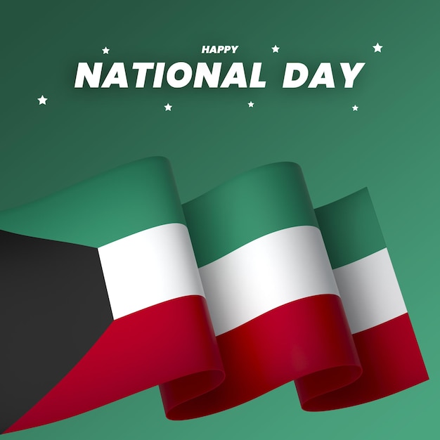 PSD kuwait flag element design national independence day banner ribbon psd