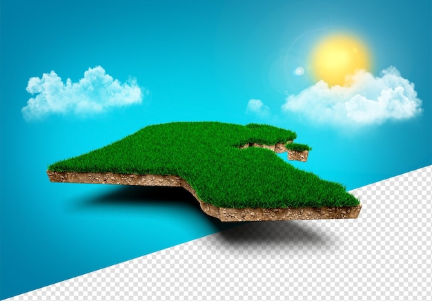 PSD kuwait map realistic 3d map of kuwait clouds tree sun rays on bright blue sky 3d illustration