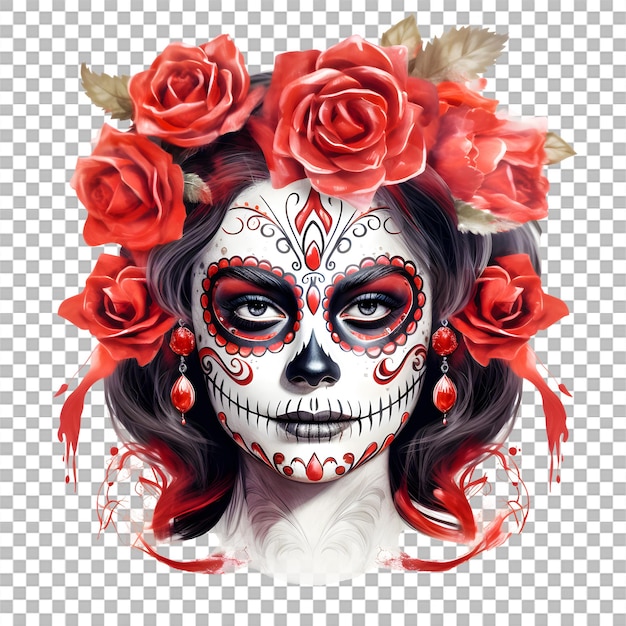 La Calavera Catrina Elegant Face Shot Isolated on Transparent Background