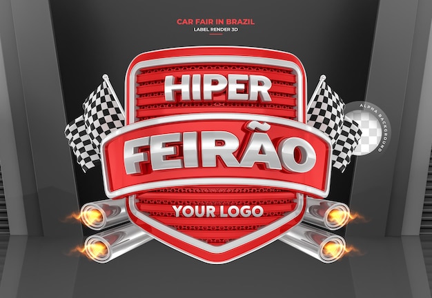 label auto fair in brazil 3d render template design portuguese