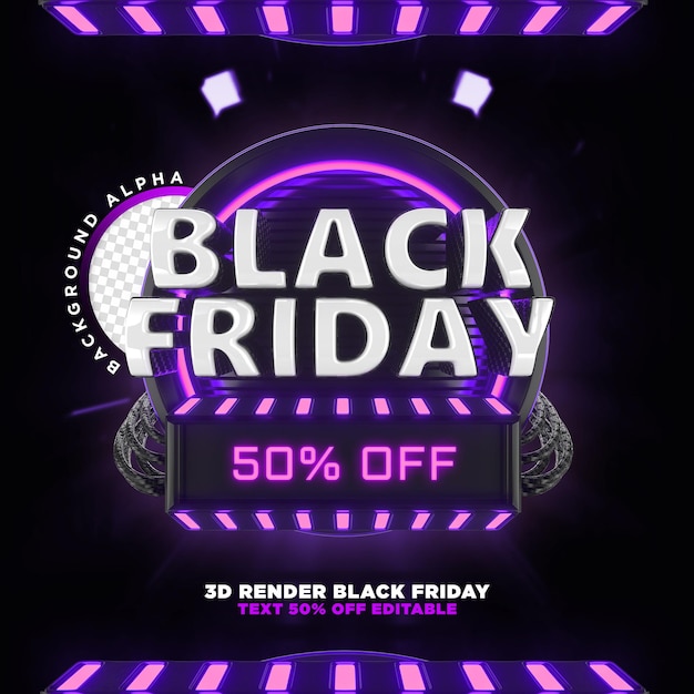 Label black friday 3d realistic render for promotion campaigns and offers