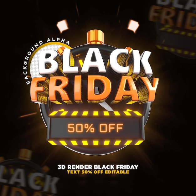 Label black friday 3d realistic render for promotion campaigns and offers