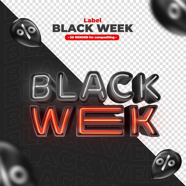 Label black week in 3d render  for marketing campaign black friday