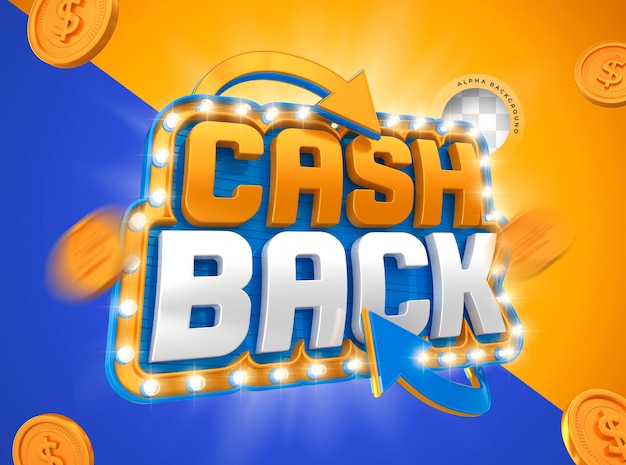 Label cashback in 3d render for brazil marketing campaign in portuguese