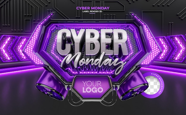 Label cyber monday 3d realistic render for promotion campaigns and offers