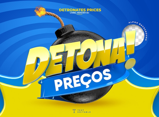 Label Detonate prices in portuguese 3d for marketing campaign in brazil